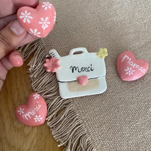 Magnet cartable, cœur, merci, fleur, maman, cadeau remerciement en céramique . Fait main.