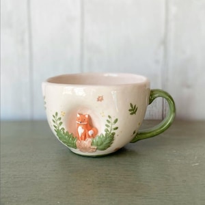 Fuchs und Blumen, Blätter Muster Becher, Keramik-Becher, Kaffeebecher, Teebecher, Becher