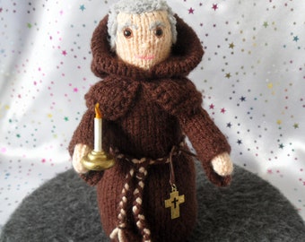 knitted monk, hand made Monk  figure with candle stick