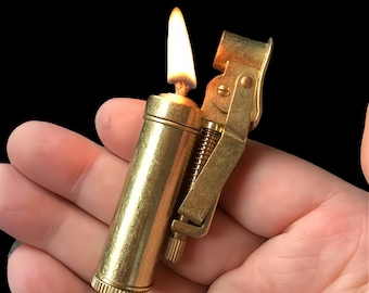 Engraved Lighter | Vintage Brass Sliding Wind Guard, Refillable Kerosene | WW1 Trench Art Gift for Him, Collector