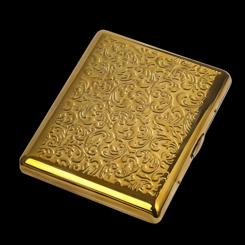 Brass Cigarette Case | 118g Vintage Card Holder, 20 Stick Full-Size Wallet | Groomsman Gift Gold
