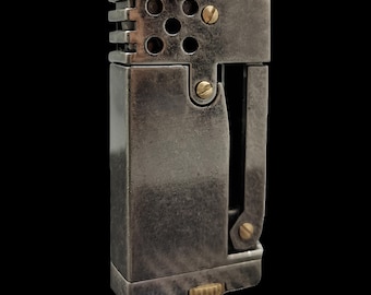 Trench Lighter | 70g Brass Gunmetal One-Touch Push Button, Windproof Kerosene | WW1 Military Gift for Him, Dad
