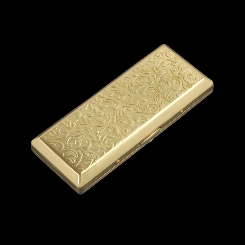 Art Nouveau Floral Cigarette Case | Engraved Metal Card Holder Gold