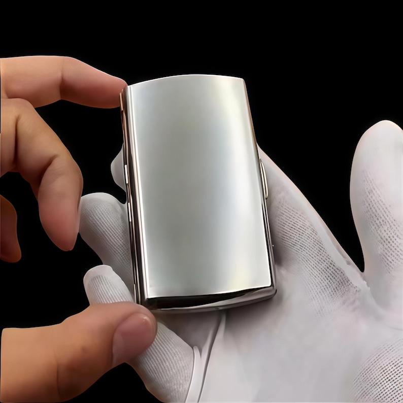 Luxury Cupronickel Cigarette Case | Polished Silver Finish, Dent-Resistant Hard-Shell, Heirloom Groomsman Gift for Him 12 sticks