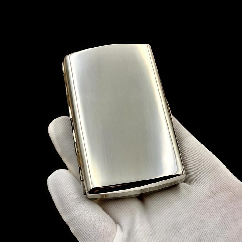 Luxury Cupronickel Cigarette Case | Polished Silver Finish, Dent-Resistant Hard-Shell, Heirloom Groomsman Gift for Him image 4