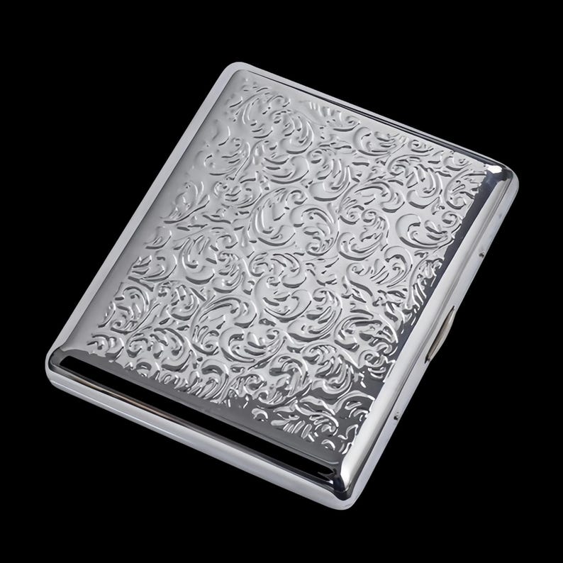 Brass Cigarette Case | 118g Vintage Card Holder, 20 Stick Full-Size Wallet | Groomsman Gift Silver