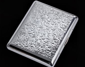 Art Nouveau Floral Cigarette Case, Slim Metal Wallet for 20 King Size, Vintage Style Smoker Kit, Personalized Groomsman Gift for Him