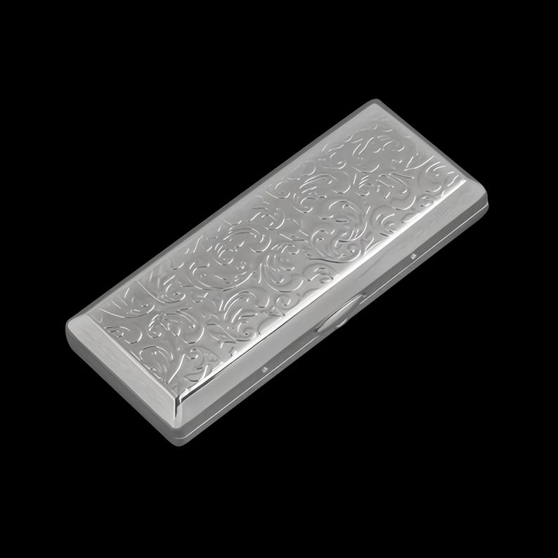 Art Nouveau Floral Cigarette Case | Engraved Metal Card Holder Silver