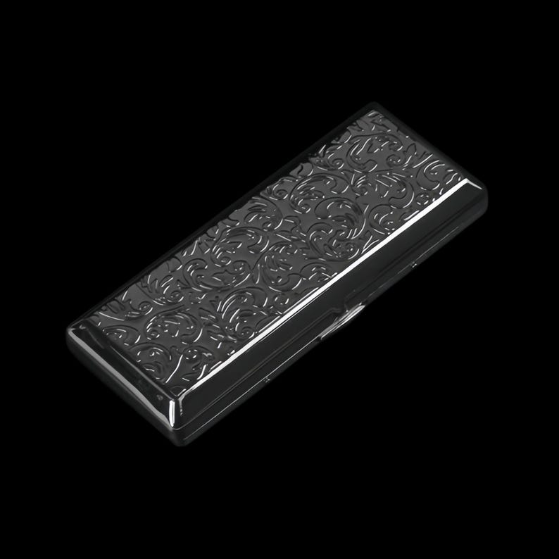 Art Nouveau Floral Cigarette Case | Engraved Metal Card Holder Black
