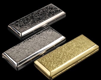 Art Nouveau Floral Cigarette Case | Engraved Metal Card Holder