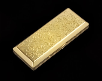 Art Nouveau Floral Cigarette Case for 100s | Engraved Botanical Metal Card Holder, Vintage Style Slim Wallet Gift