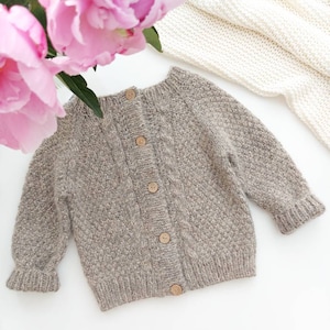 Hand knitted baby cardigan - Merino and alpaca wool cardigan - cable knit cardigan - unisex baby cardigan - irish aran knit