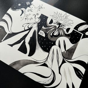 Opere d'arte originali fantasy / Arte oscura / Belle arti originali / Inchiostro originale su carta / Arte da parete da sogno / Pittura originale / Arredamento Fantasy Home