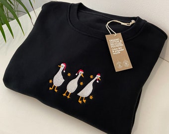 Christmas Ducks Süßes besticktes Rundhals-Sweatshirt