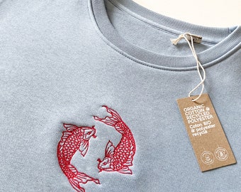 Koi Fisch besticktes Crewneck Sweatshirt | Süße Geschenk-Pullover-Stickerei