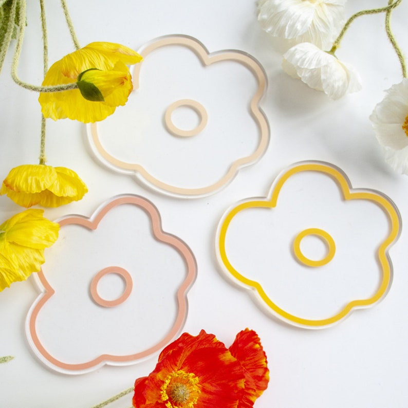Transparent Acrylic Flower Coaster Flowershaped Coaster Etsy