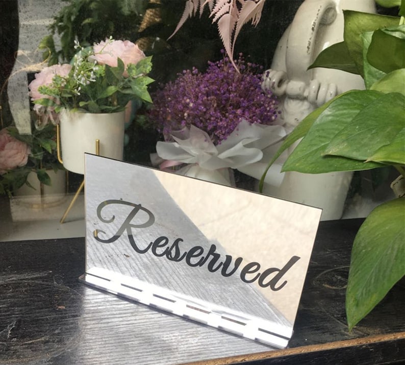 Set of 2 Acrylic Mirror Reserved Table Sign Acrylic Free Standing Reserved Wedding Signs Acrylic Freestanding Decoration