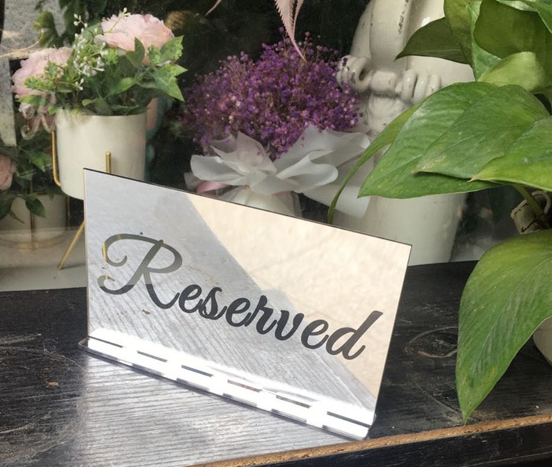Set of 2 Acrylic Mirror Reserved Table Sign Acrylic Free Standing Reserved Wedding Signs Acrylic Freestanding Decoration