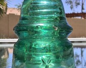 Unaltered Vintage Glass Insulator, CD 162.3 Star Embossed, Signal Type Green Glass Insulator, Authentic Glass Insulator With Amber At Dome