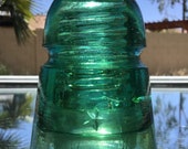 Unaltered Vintage Glass Insulator, CD 145.2 Star Embossed, Pointed Star Green Aqua Glass Insulator