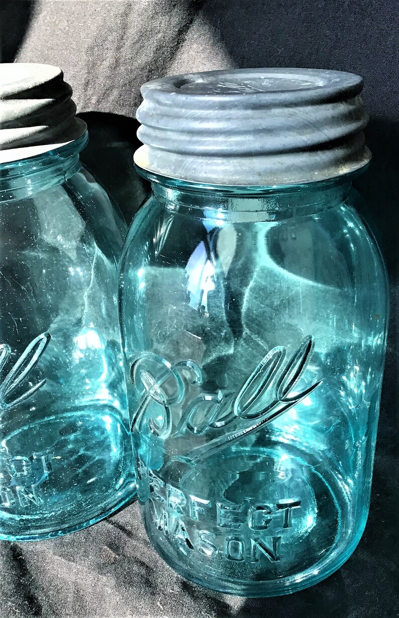3 Vintage Aqua Ball Mason Atlas Mason Embossed Jars Rustic Etsy