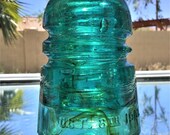 Unaltered Vintage Glass Insulator, CD 147 Patented Oct. 8th 1907 Embossed, Brookfield Green Aqua Glass Insulator, Authentic Amber Swirls