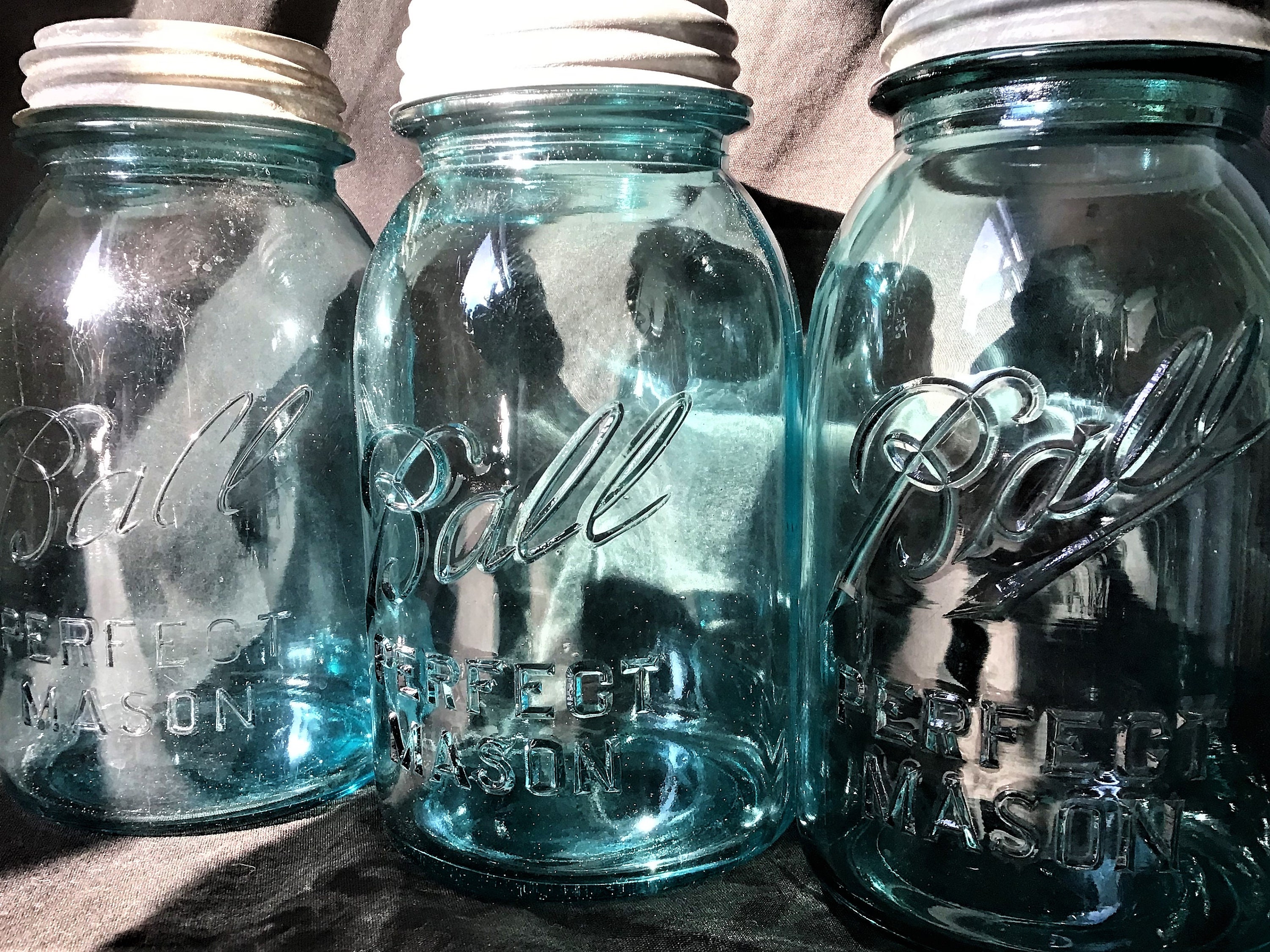 3 Vintage Aqua Ball Mason Atlas Mason Embossed Jars Rustic Etsy