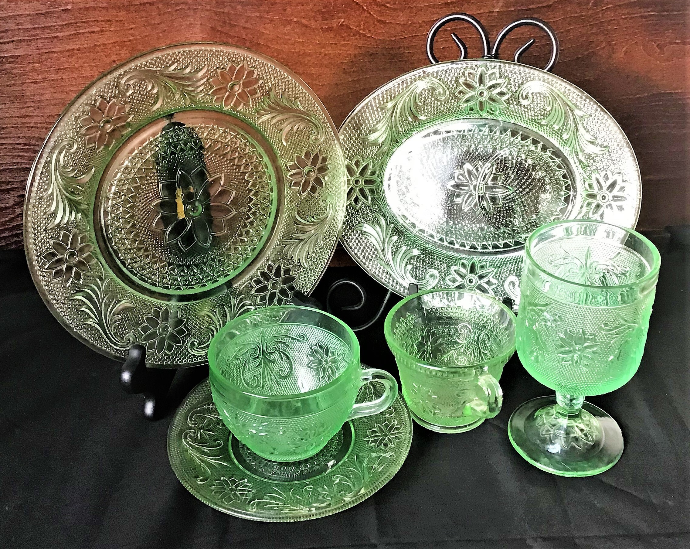 Vintage Tiara Chantilly Green Glassware Tiara Exclusives Etsy