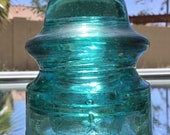 Unaltered Vintage Glass Insulator, CD 164 Star Embossed, Street Railway Type Blue Aqua Glass Insulator, Authentic Glass Insulator with Amber