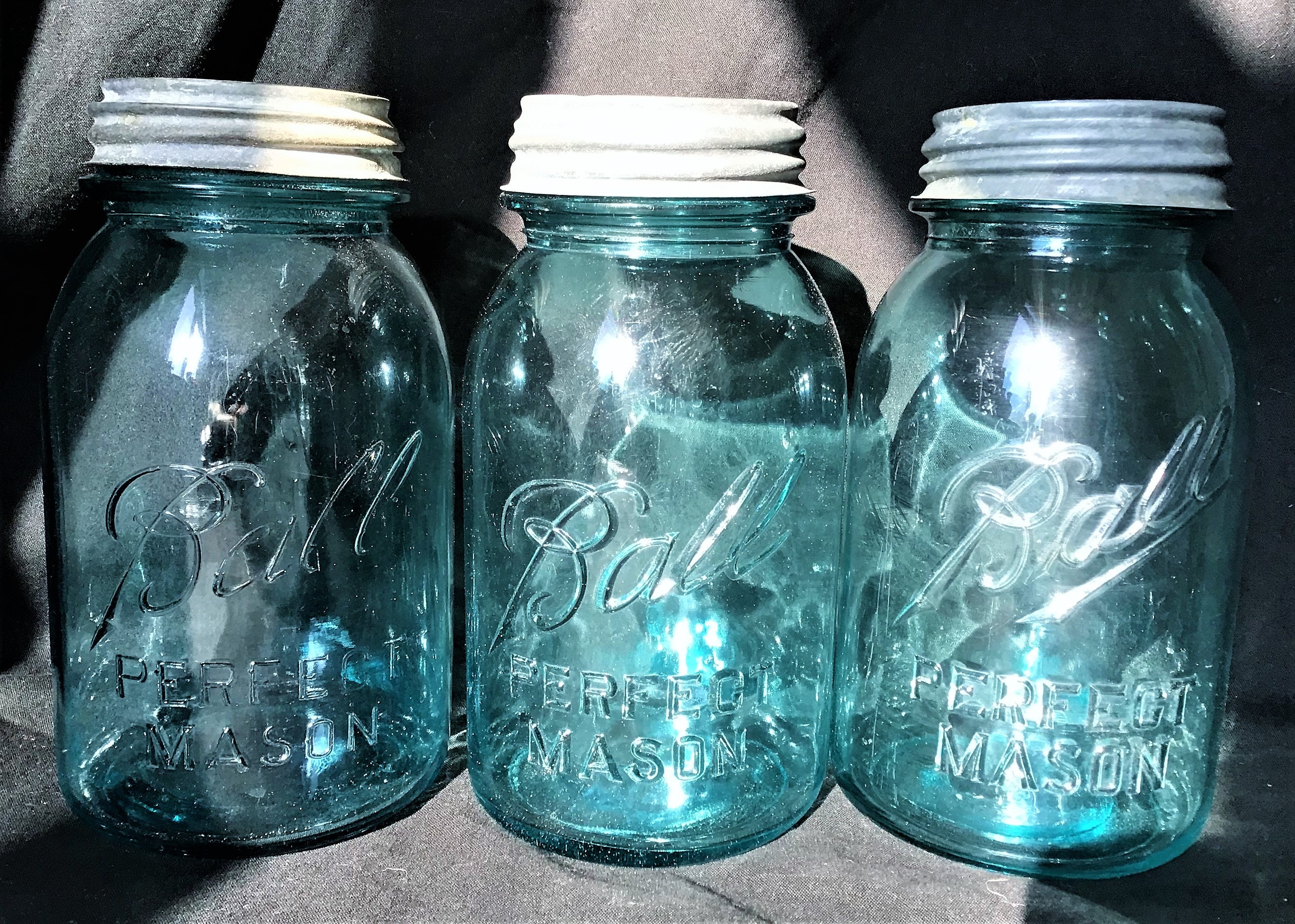 3 Vintage Aqua Ball Mason Atlas Mason Embossed Jars Rustic Etsy