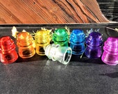 Vintage Full Set Stained Rainbow Glass Insulators, Stained Glassware, Spiritual Energy Centers, Yoga Meditation Room Decor, Chakra Alignment