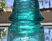 Unaltered Vintage Glass Insulator, CD 162 Star Embossed, Signal Type Blue Aqua Glass Insulator, Authentic Glass Insulator Chip on Saddle