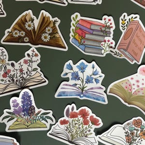 50 Boeken en Bloemen Stickers - boeken en bloemen - Vinyl stickers bundel - Grappige stickers pakket - stickers - bullet journal