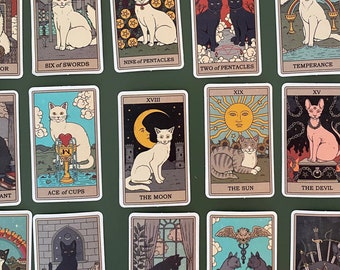 78 Aufkleber Katzen Tarotkarten – Vinyl-Aufkleber-Bundle – lustige Aufkleber-Packung – Aufkleber – Astrologie – Göttlichkeit – König und Königin – Orakel