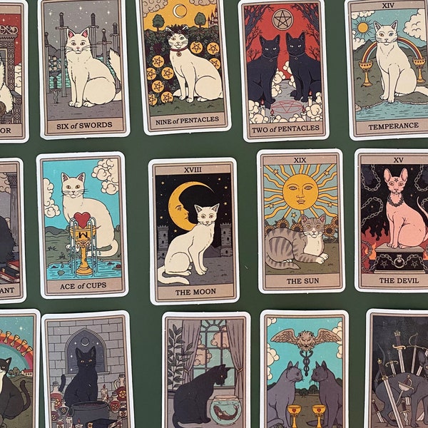78 Stickers Chats cartes Tarot - Vinyle stickers bundle- Funny stickers pack- autocollants - astrologie - Divinité - roi et reine - Oracle