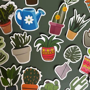 50 Stickers Plantes et cactus - vert - nature - decoration -  Vinyle stickers bundle- Funny stickers pack- autocollants