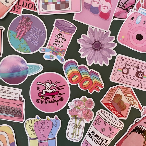 50 roze feministische stickers - Pinterest, girly, feministisch - Vinylstickersbundel - Grappige stickerspakket - stickers - vsco - girl power