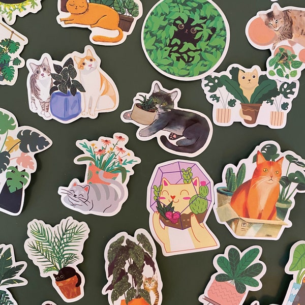 50 Stickers Chats & Plantes - Vinyle stickers bundle- Funny stickers pack- autocollants