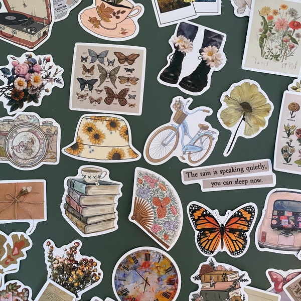 100 Stickers pack vintage & romantic - Vinyle stickers bundle-  autocollants - aesthetic - secret santa - cadeau noel - small christmas gift