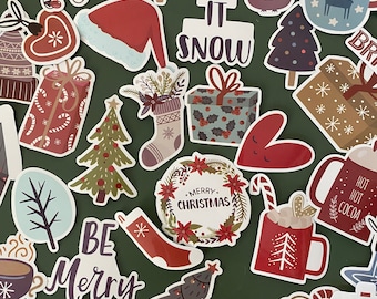 Set van 50 zelfklevende etiketten voor kerstcadeaupapier, kerstdecoratie, Kerstmis, geheim kerstcadeau - stickerspakket - esthetisch