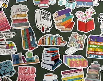 50 pegatinas con temas de libros, amantes de los libros, lectura