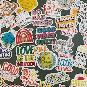 Lot de 50 Stickers autocollants thème citations, quotes, good vibes, bullet journal inspirational and positive quotes image 1