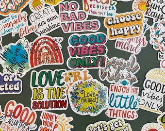 Lot de 50 Stickers autocollants thème citations, quotes, good vibes, bullet journal - inspirational and positive quotes