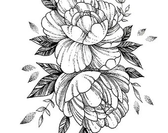 Tatuaje temporal de flores / rosa / romántico oscuro / tato de flores