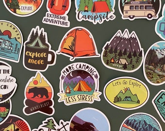 50 Stickers  Camping Roadtrip & Outdoors - Vinyle stickers bundle- Funny stickers pack- autocollants
