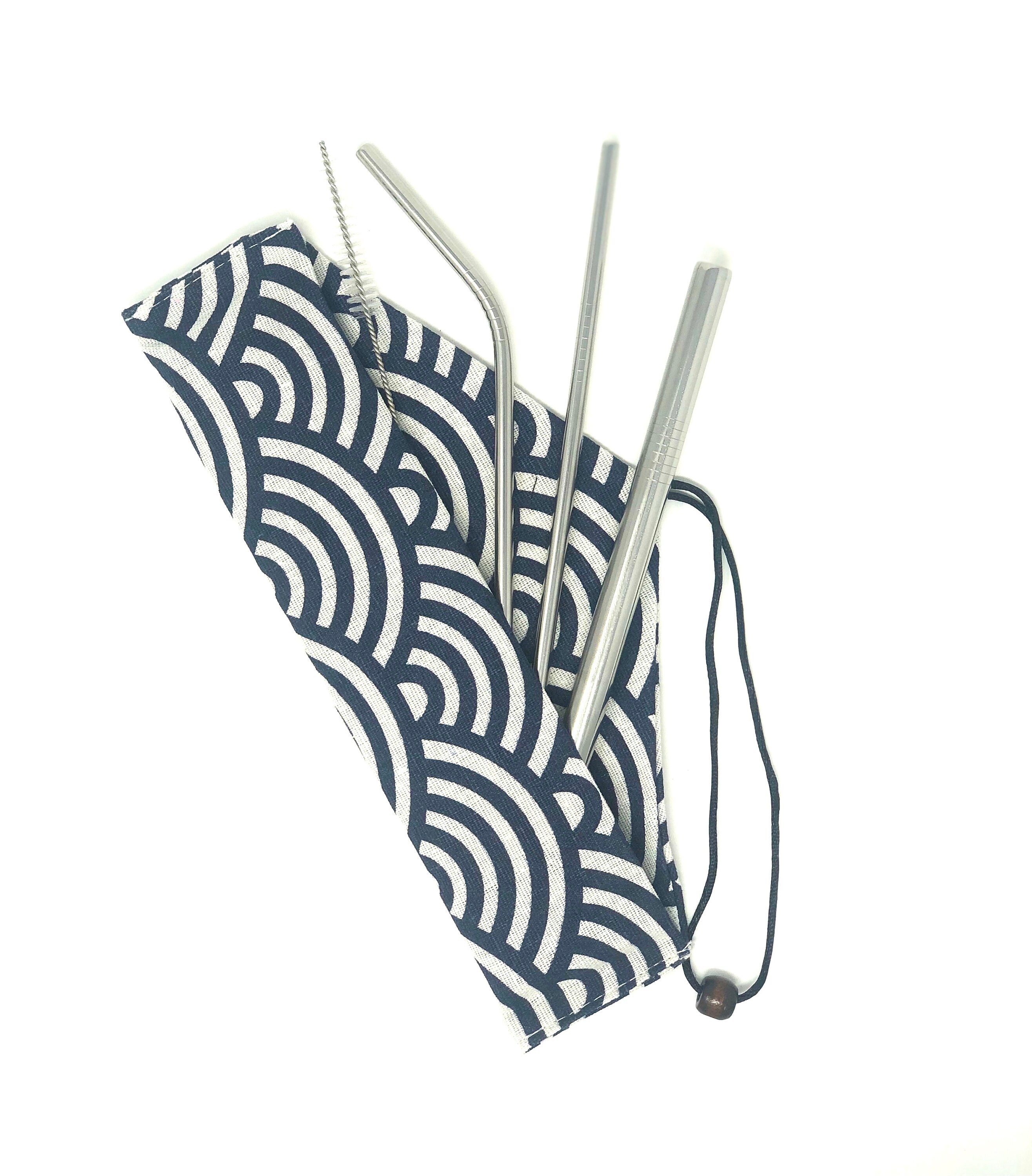 Lot de 3 Pailles en Inox + Goupillon Pochette Transport/Réutilisables Lavables Cadeau Zero Déchet