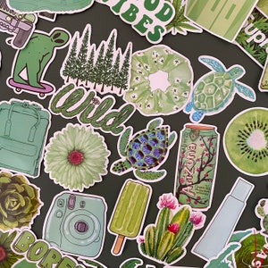 50 Stickers pack Vert nature - Vinyle stickers bundle- Funny stickers pack- autocollants - plantes