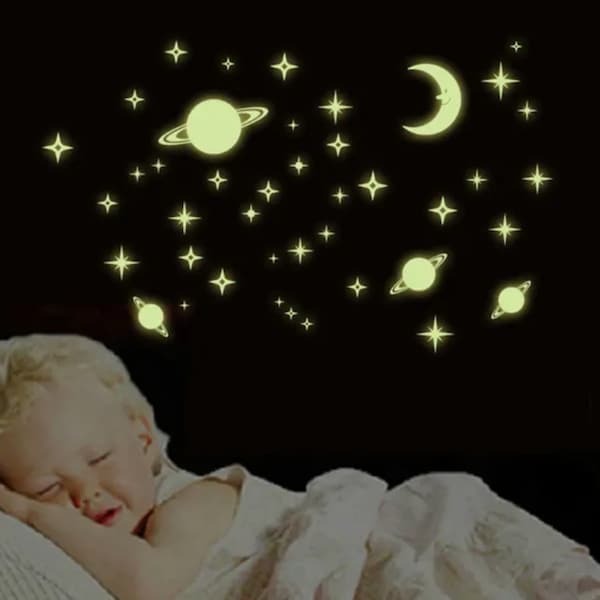 Galaxy wall decoration, self-adhesive fluorescent stars / Wall stickers for baby or child's room / Moon - girl and boy