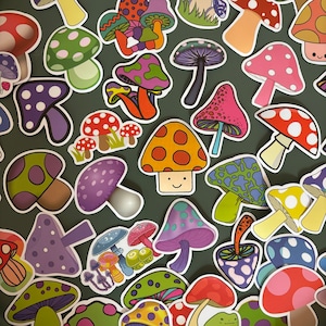 50 Stickers Champignons - Psychédélique - mushrooms - Amanite - colorful - autocollants - Vinyle stickers bundle- Funny stickers pack