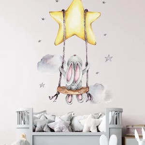 Dekorativer Wandaufkleber / Wandaufkleber für Kinderzimmer / Geburtsgeschenk / Neugeborenes / Babyparty / Hasenbär
